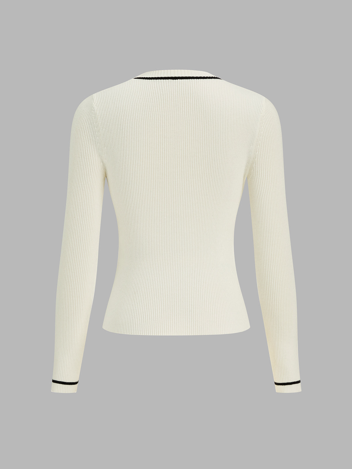 Contrast‑Trim Wool Blend Ribbed Knit Top