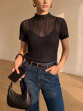 Sheer Mock Neck Top & Cami Top Two Piece Set