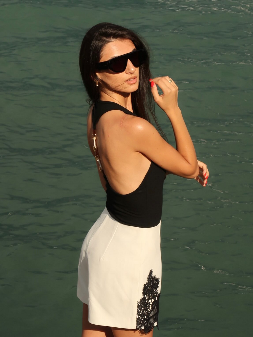 Chain Decor Backless Tank Top