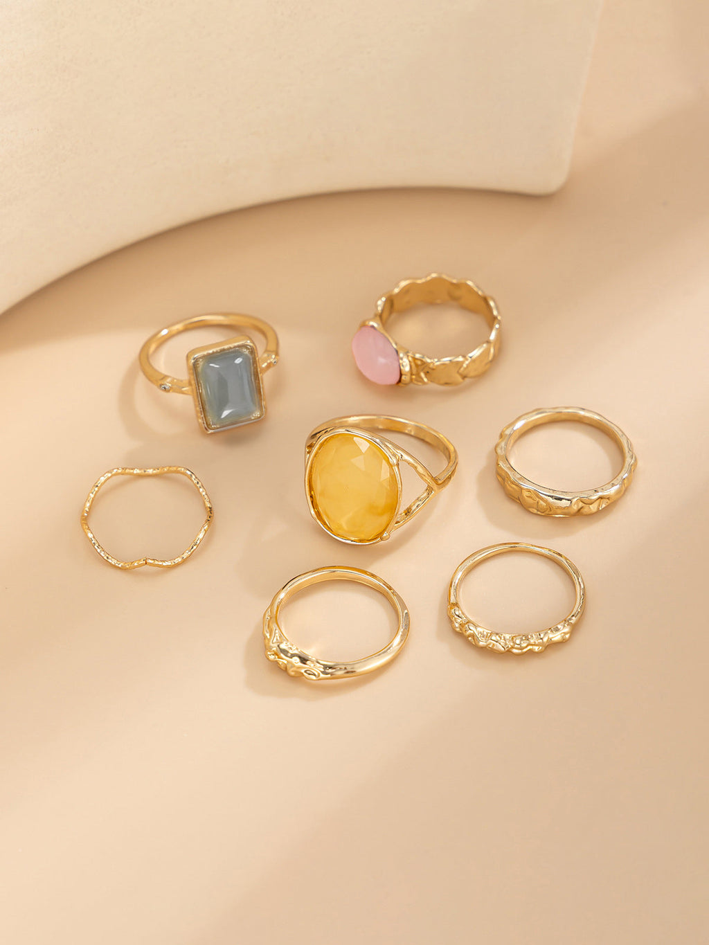 7pcs Vintage Gemstone Stacking Ring Set
