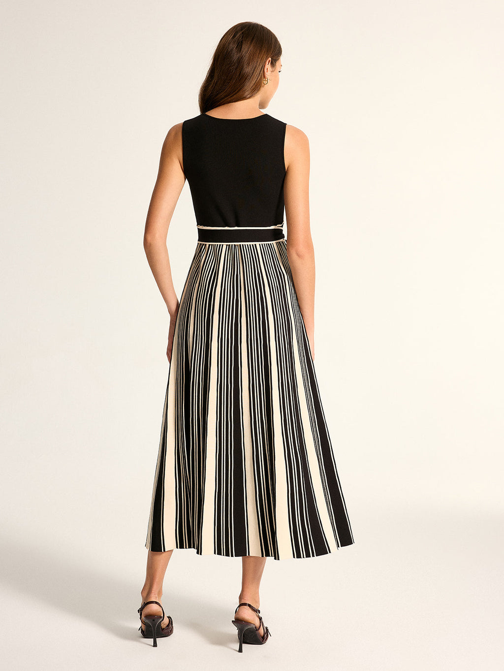 Sleeveless Tie-Waist Striped Knit Midi Dress