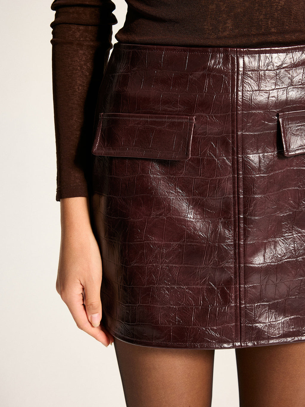 Croc Embossed Faux Leather Mini Skirt