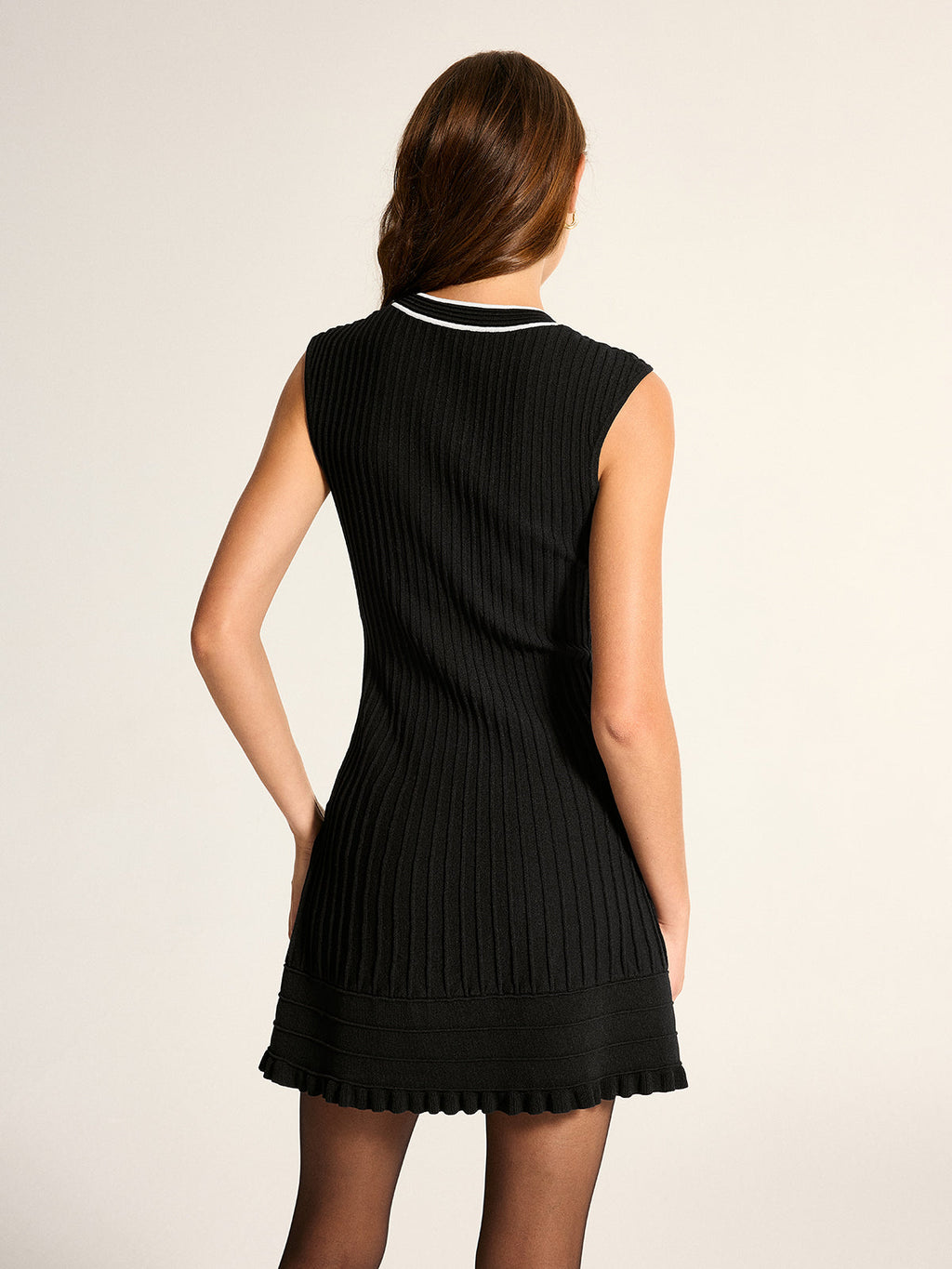 Contrast Trim Ribbed Ruffle Hem Knit Dress