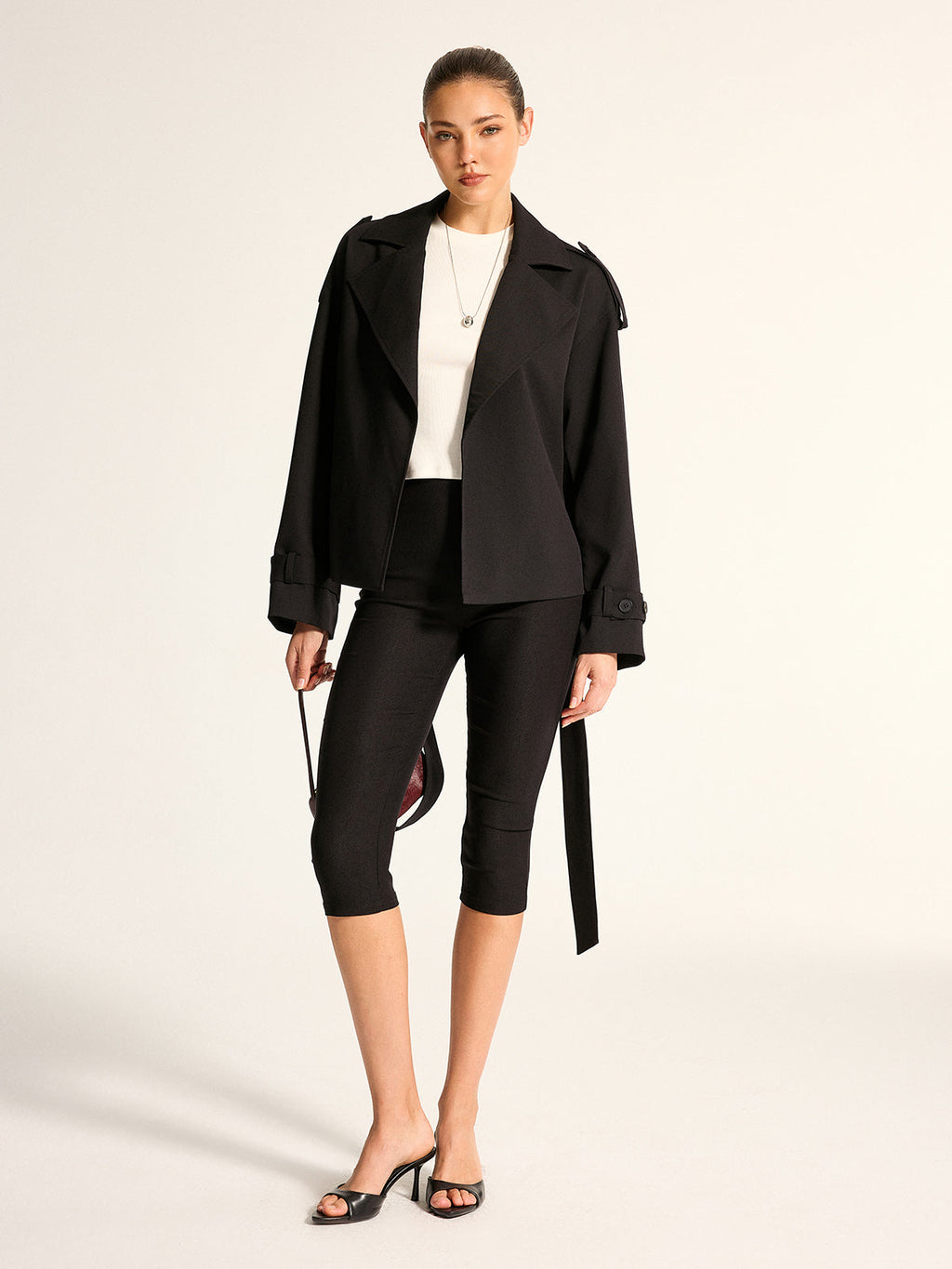 Epaulet Detail Belted Lapel Trench Coat