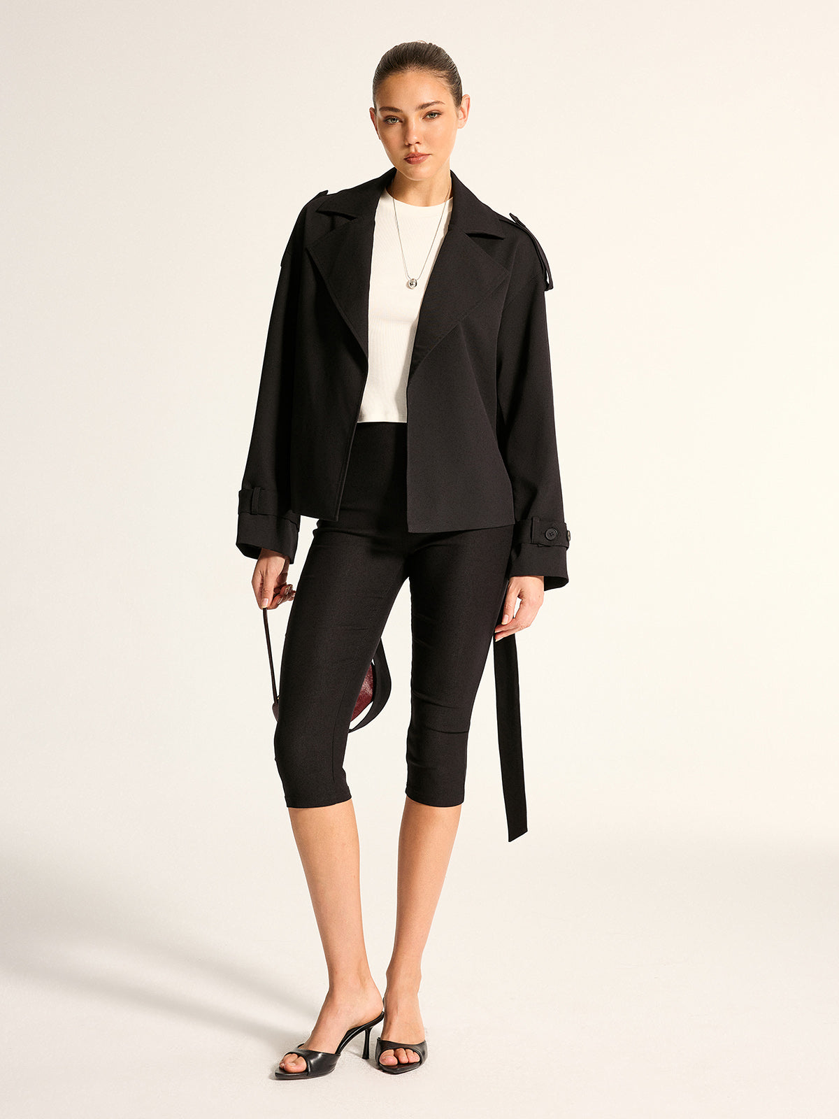 Epaulet Detail Belted Lapel Trench Coat