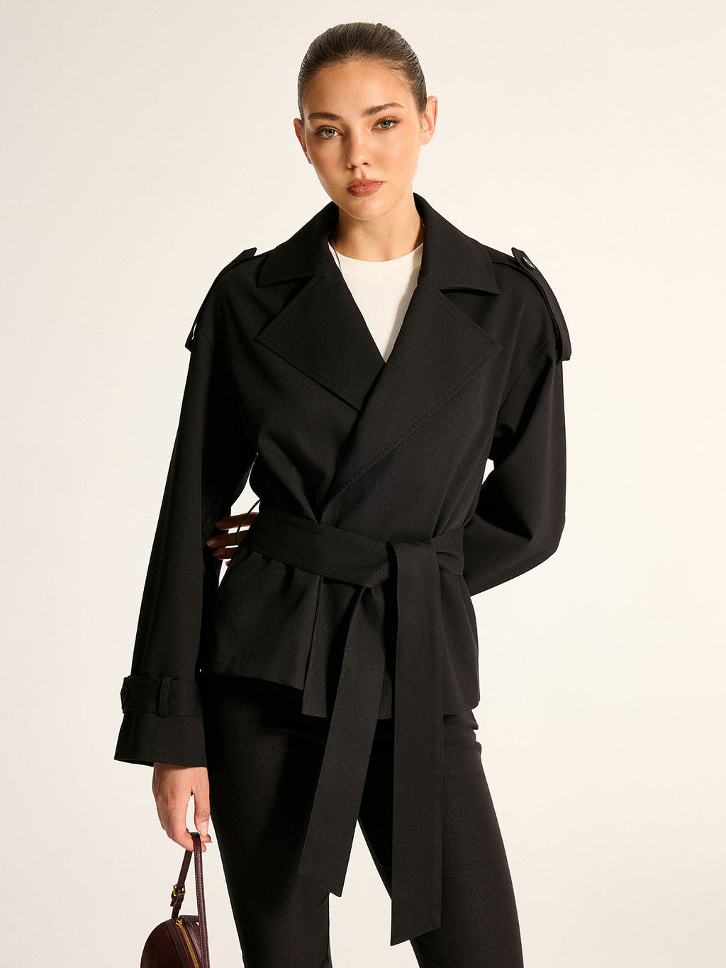 Epaulet Detail Belted Lapel Trench Coat