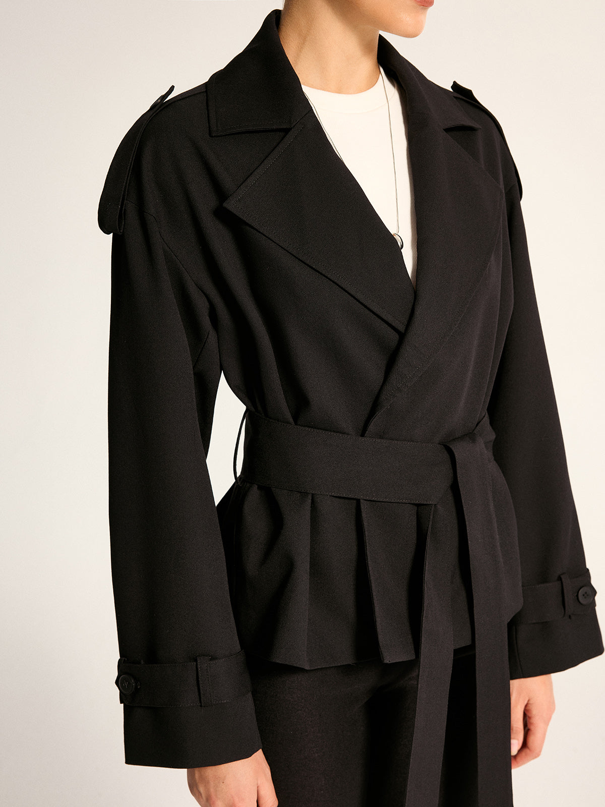 Epaulet Detail Belted Lapel Trench Coat