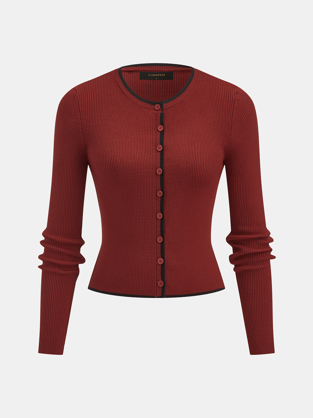 Contrast‑Trim Ribbed Knit Slim‑Fit Cardigan