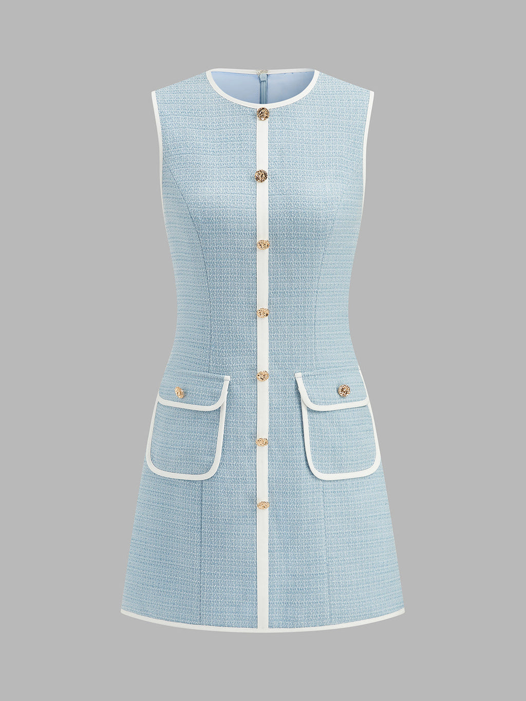 Contrast Trim Sleeveless Tweed Mini Dress