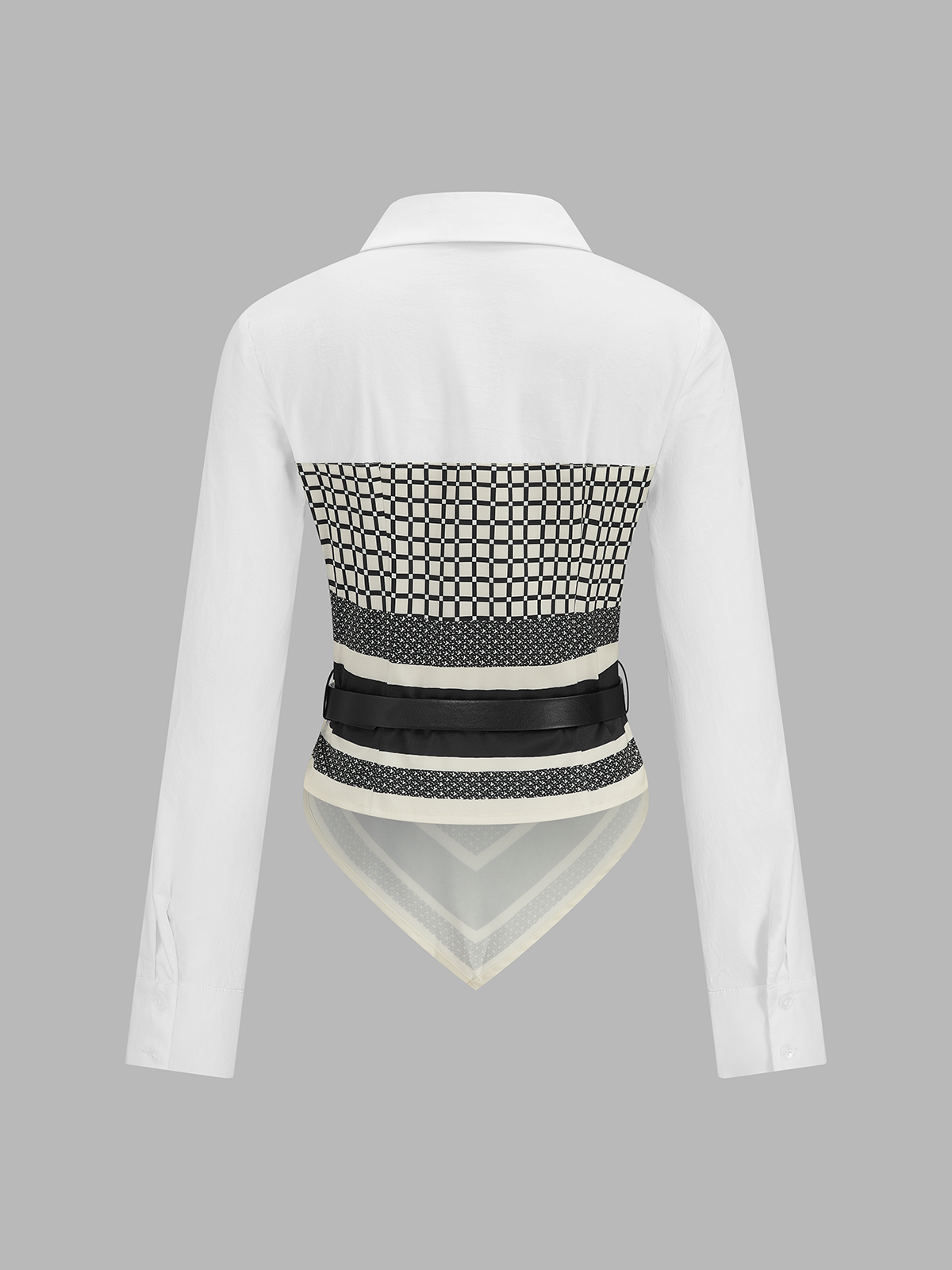 Patchwork Scarf‑Hem Belted Shirt