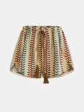 Tassel Drawstring Multicolor Chevron Shorts
