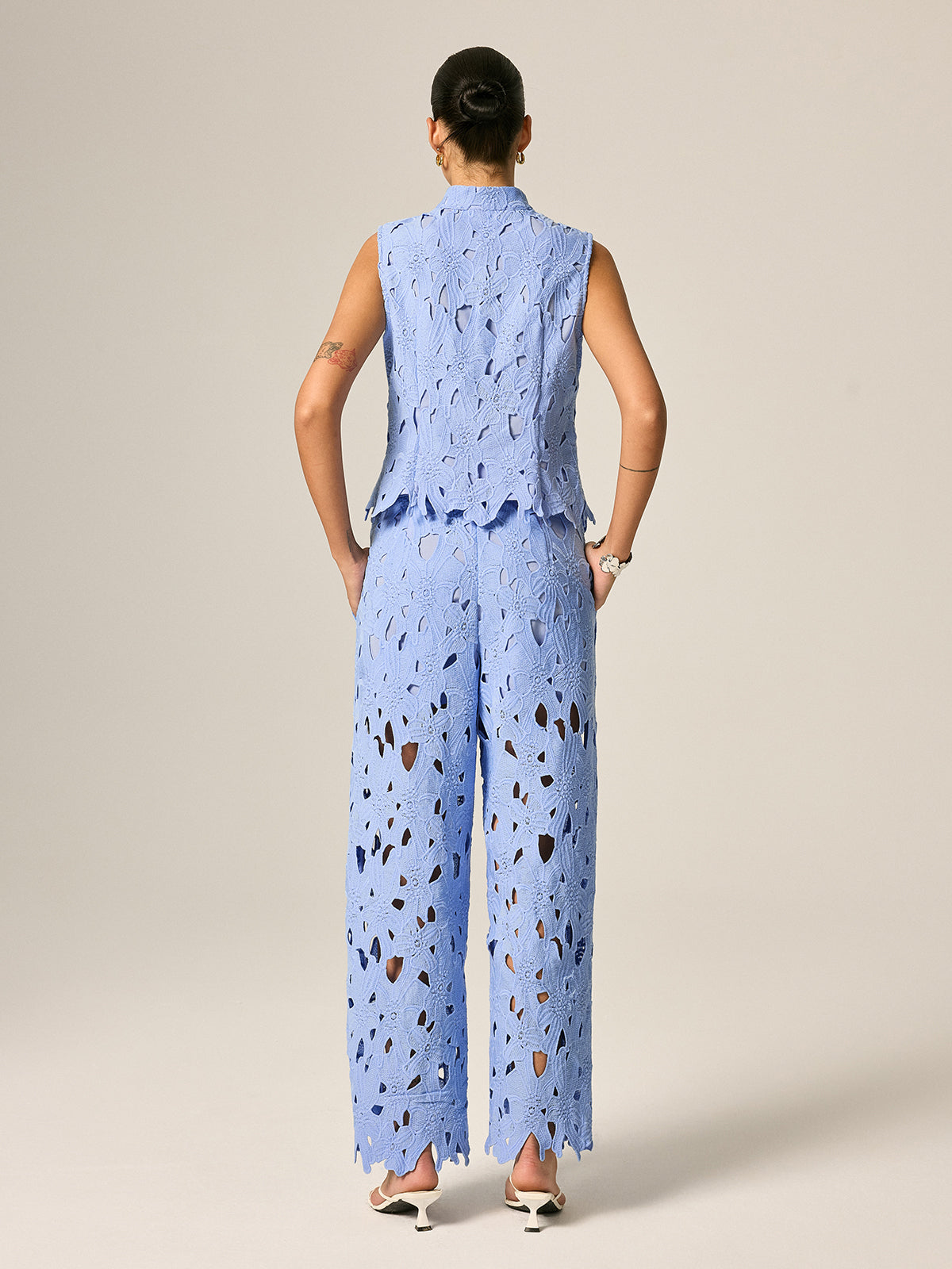 Frog Button Guipure Lace Vest & Pants Set