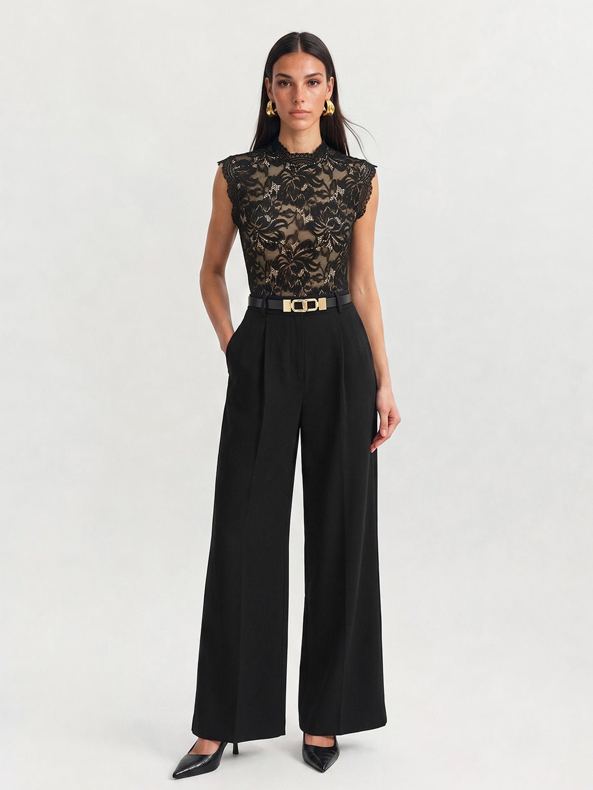 Lace Bodice Wide Leg Jumpsuit