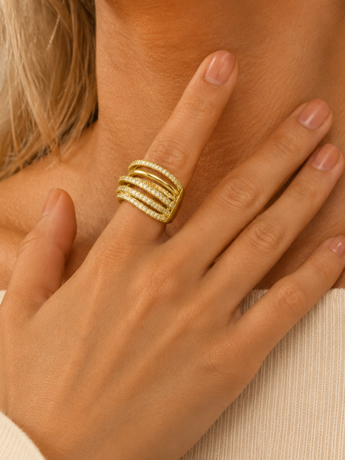 Multi-band Pavé Diamond Statement Ring