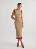 Contrast Trim Belted Rib Knit Dress