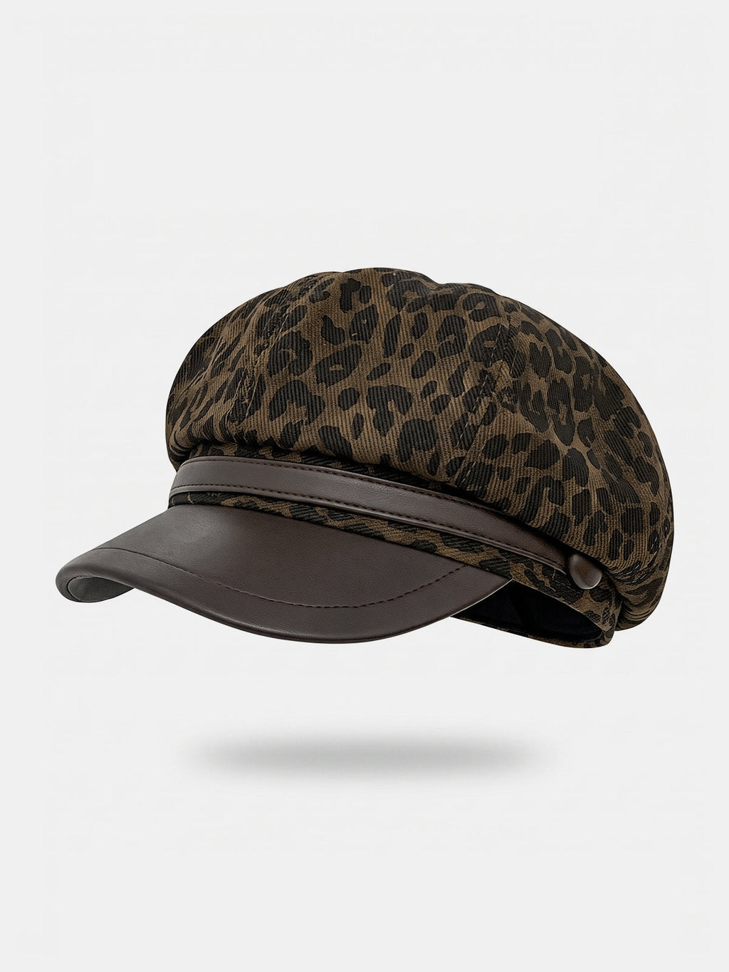 Leopard Print PU Brim Newsboy Cap