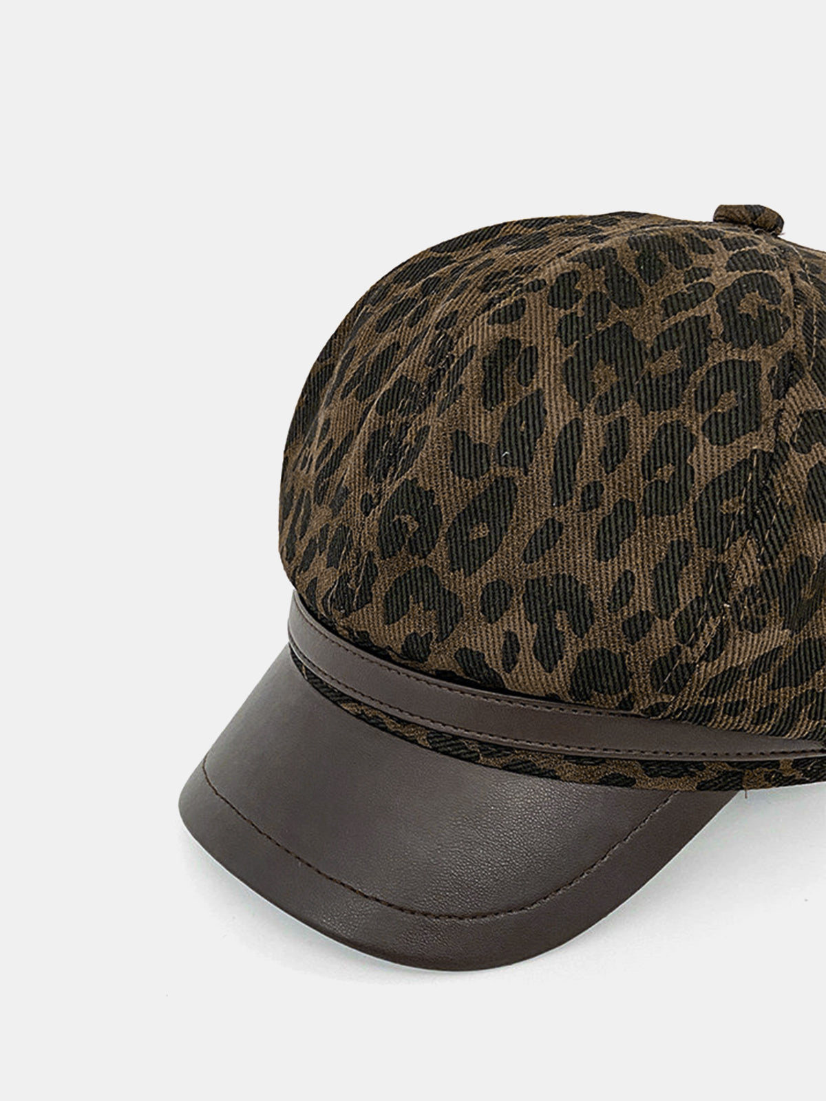 Leopard Print PU Brim Newsboy Cap