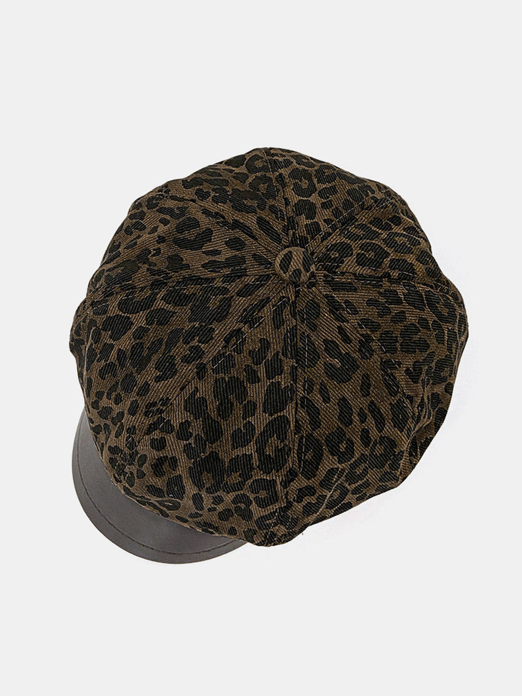 Leopard Print PU Brim Newsboy Cap