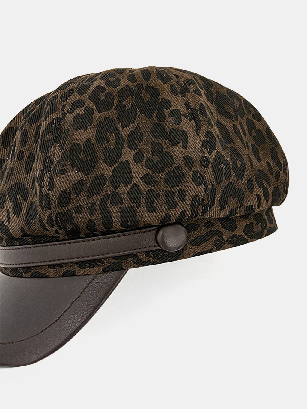 Leopard Print PU Brim Newsboy Cap
