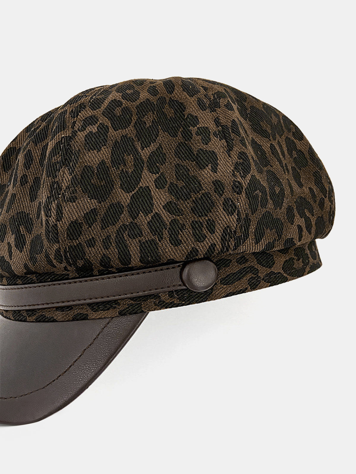 Leopard Print PU Brim Newsboy Cap
