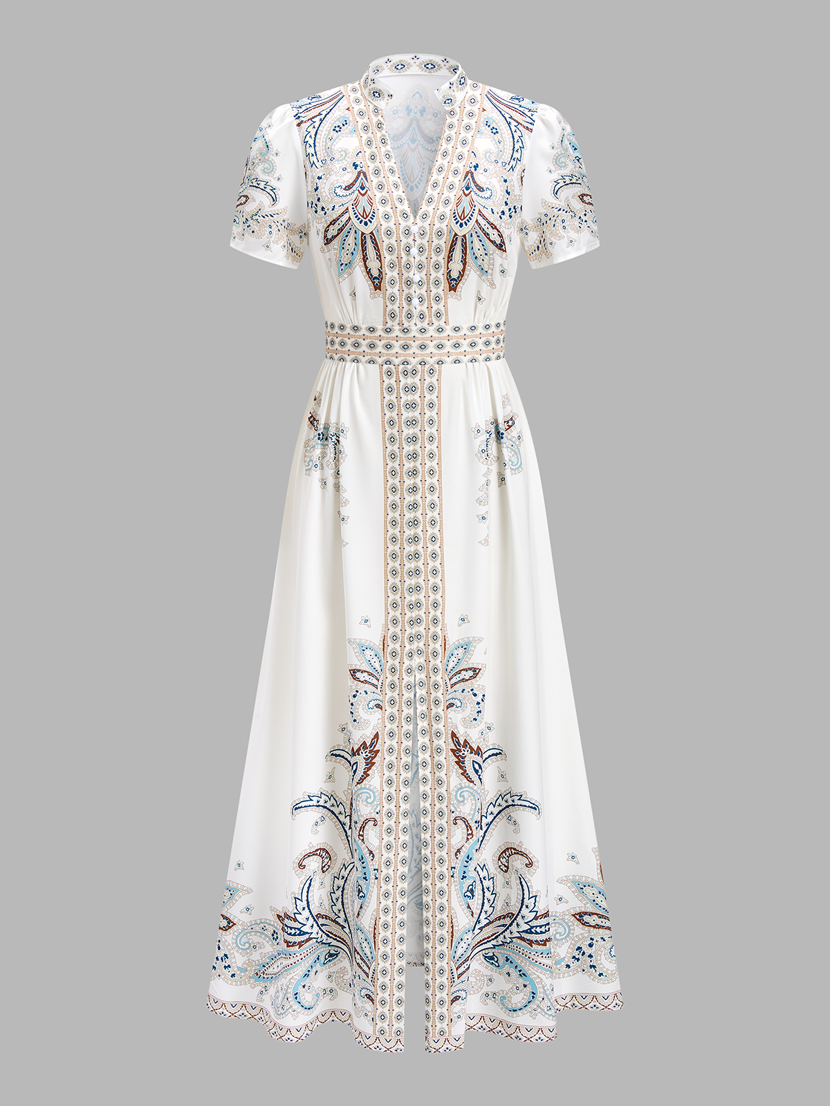 Paisley Printed Short Sleeve Maxi Dress
