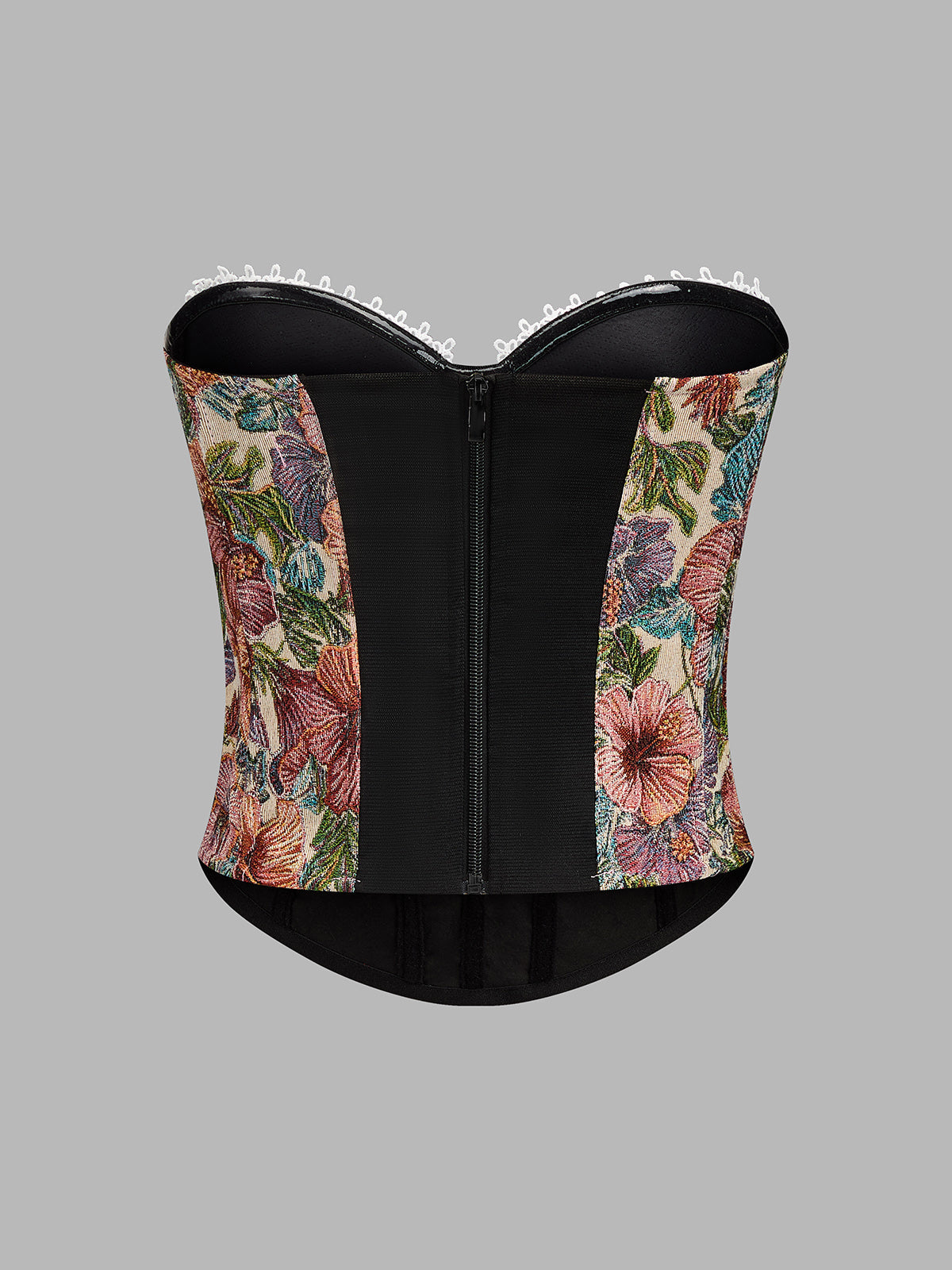 Vintage Floral Tapestry Lace Trim Corset Top