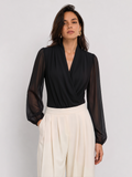 Wrap V‑Neck Sheer Sleeve Bodysuit