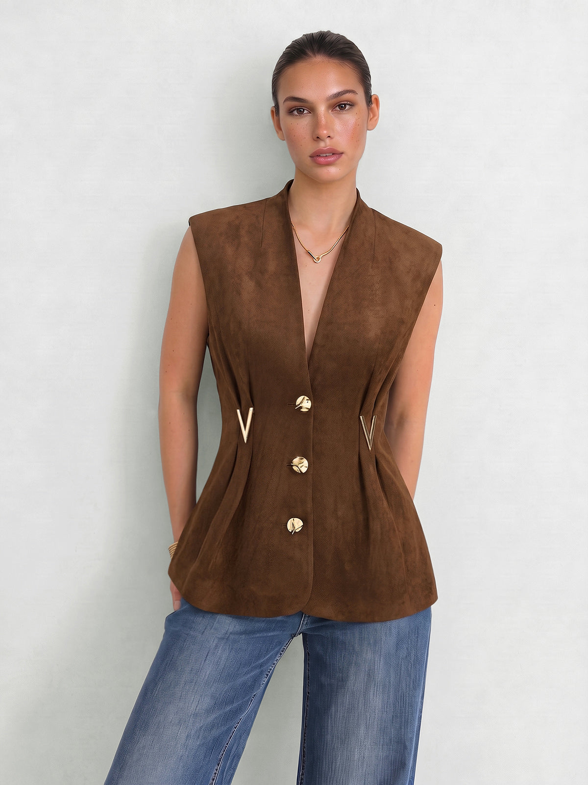 Suede Effect Metal Detail Vest