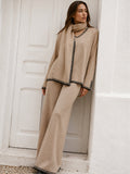 Contrast Trim Scarf Neck Knit Set