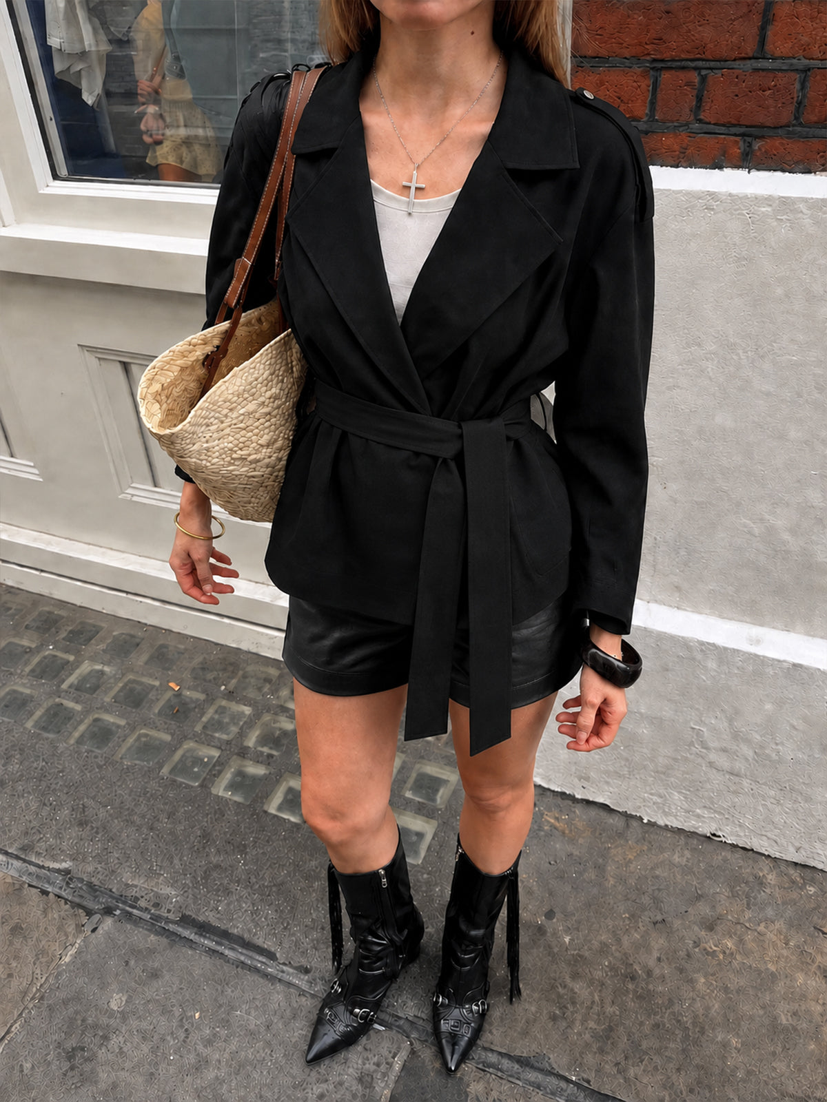 Epaulet Detail Belted Lapel Trench Coat