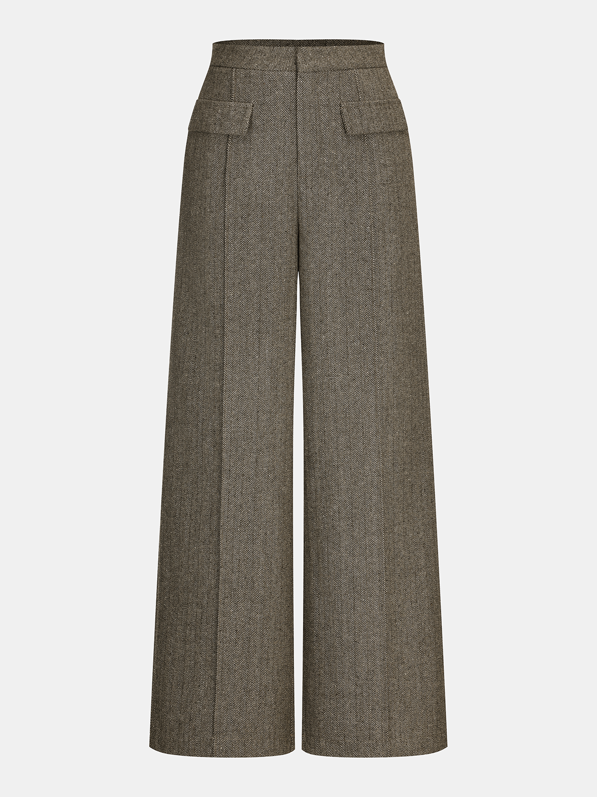 Herringbone Tweed Wide-Leg Pants