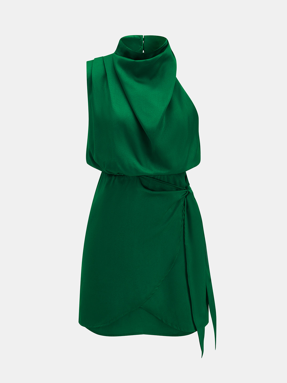 Draped Mock Neck Wrap Mini Dress