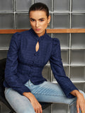 Keyhole Stand Collar Tweed Peplum Jacket