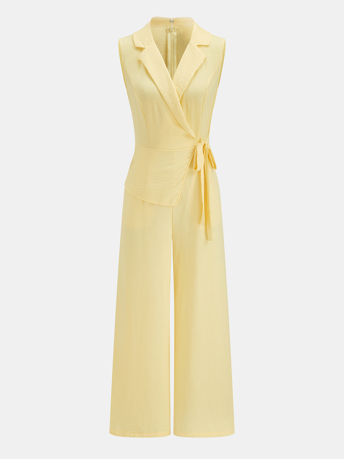 Lapel Wrap Tie Waist Wide Leg Jumpsuit