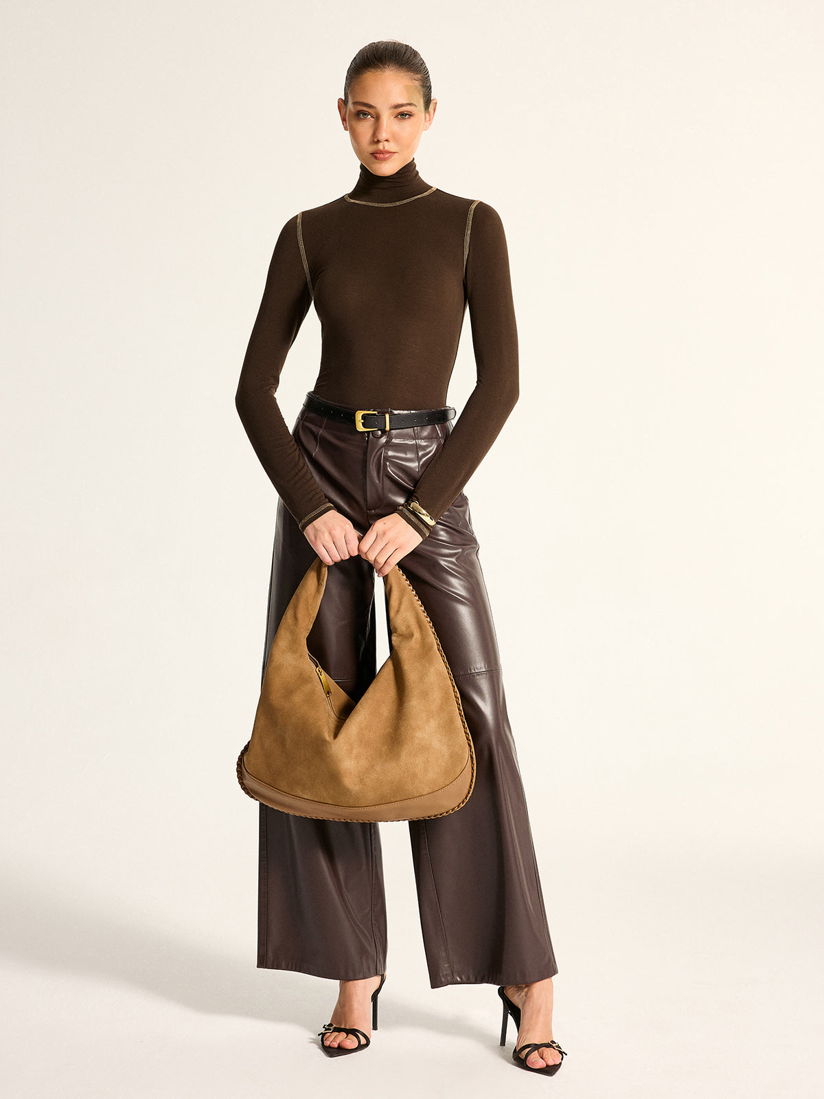 Contrast Stitch Turtleneck Base Blouse