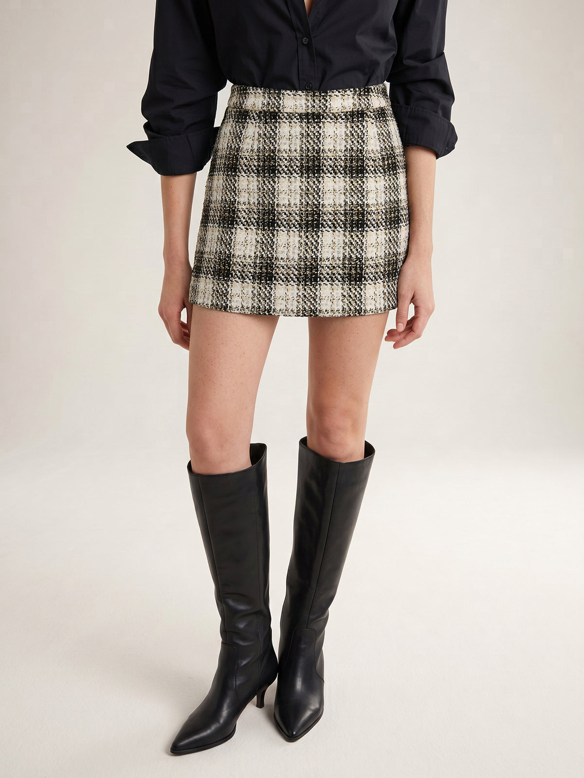 Plaid Tweed A‑Line Mini Skirt