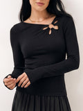 Floral Cutout Asymmetric Neck Long Sleeve Top