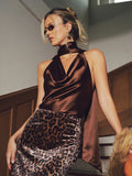 Satin Cowl Neck Halter Backless Top