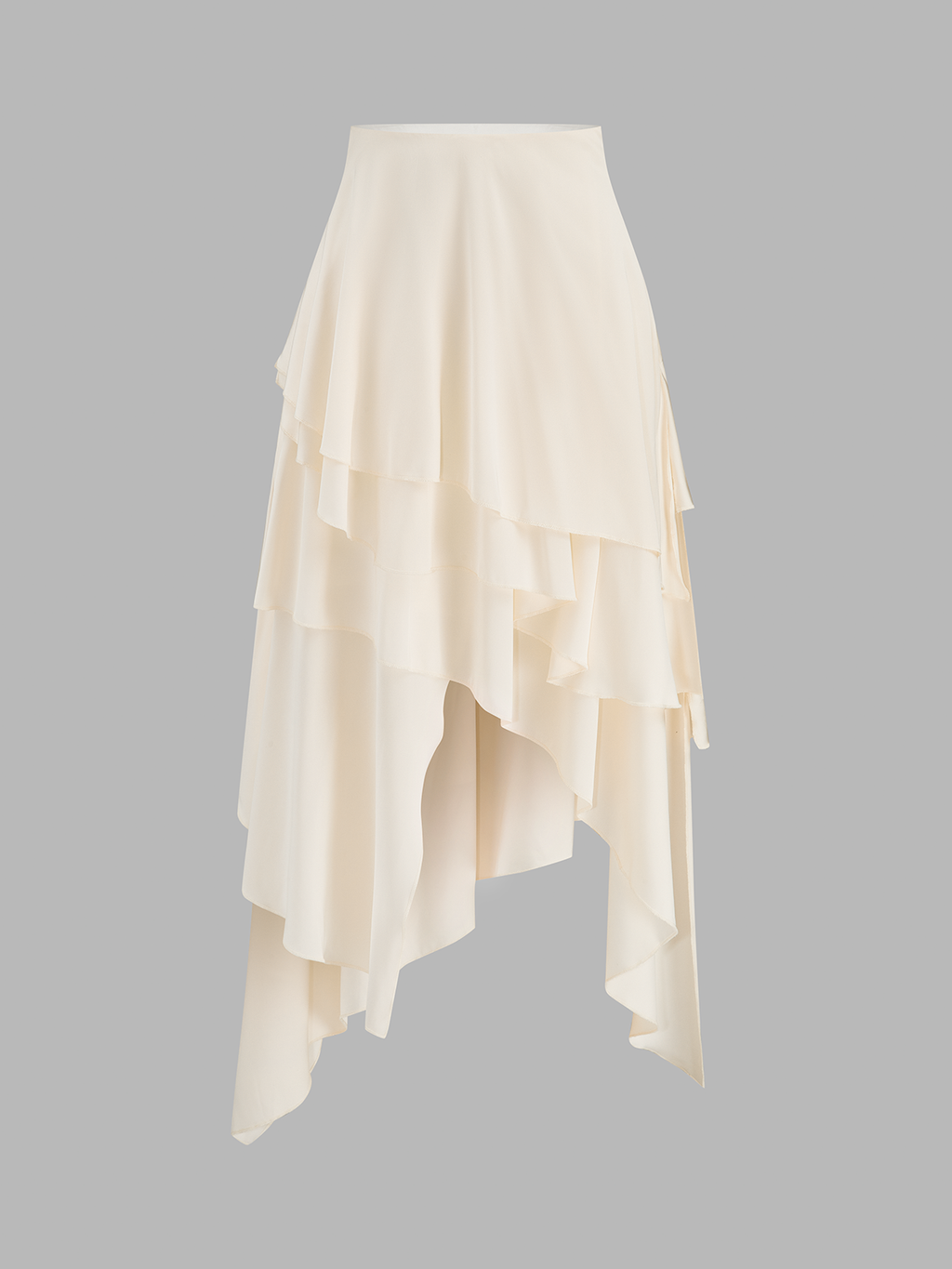 Semi-Sheer Tiered Ruffle Irregular Midi Skirt