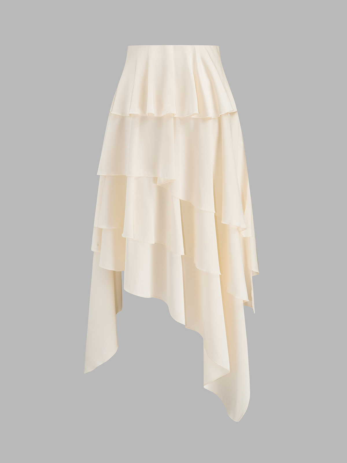 Semi-Sheer Tiered Ruffle Irregular Midi Skirt