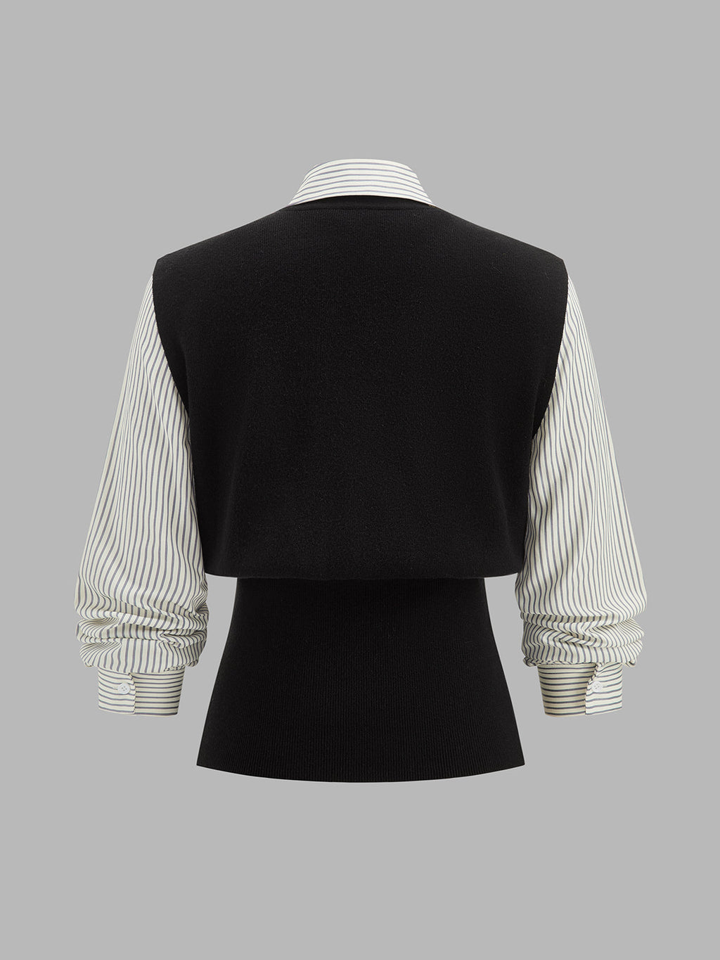 Faux Two‑Piece Striped Collar Knit Top