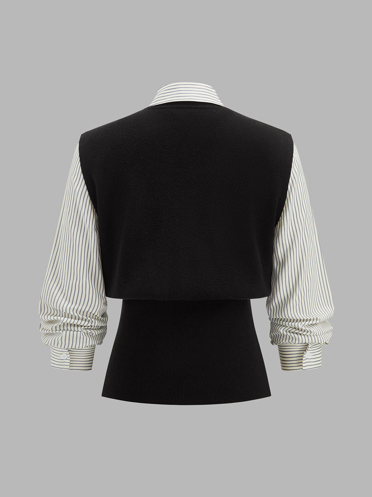 Faux Two‑Piece Striped Collar Knit Top