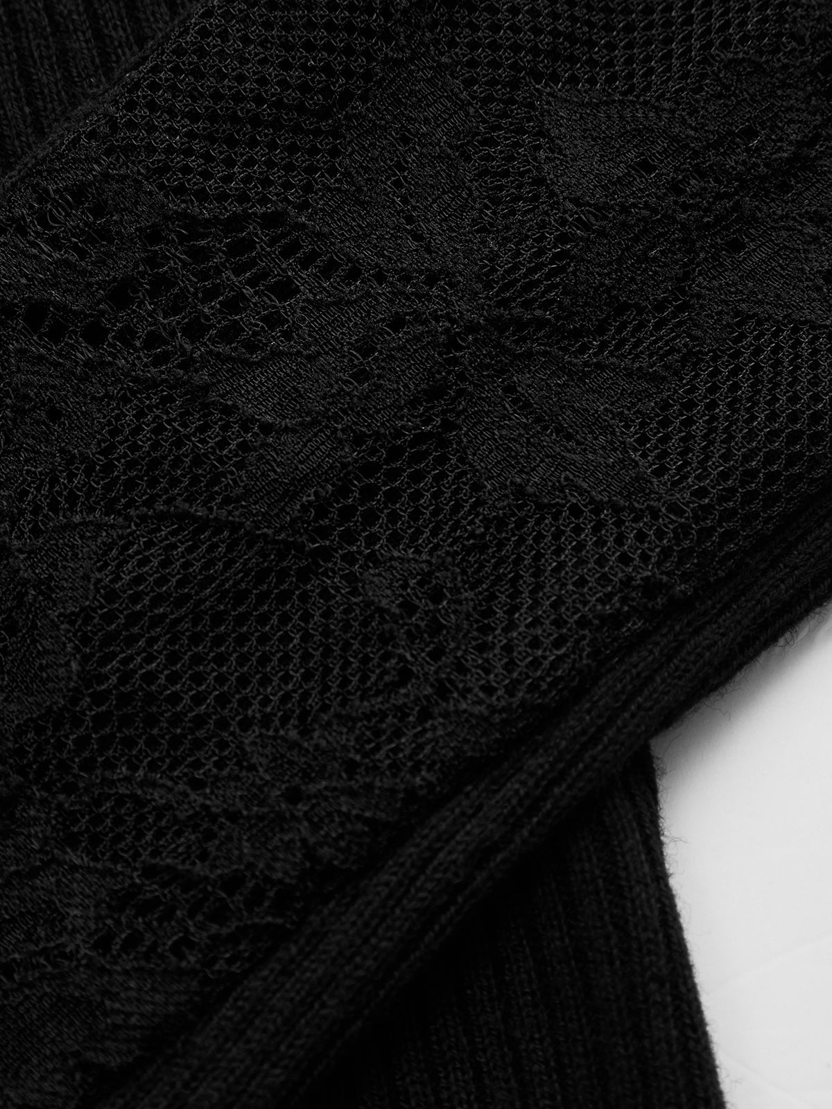 Lace Raglan Sleeve Mock‑Neck Ribbed Top