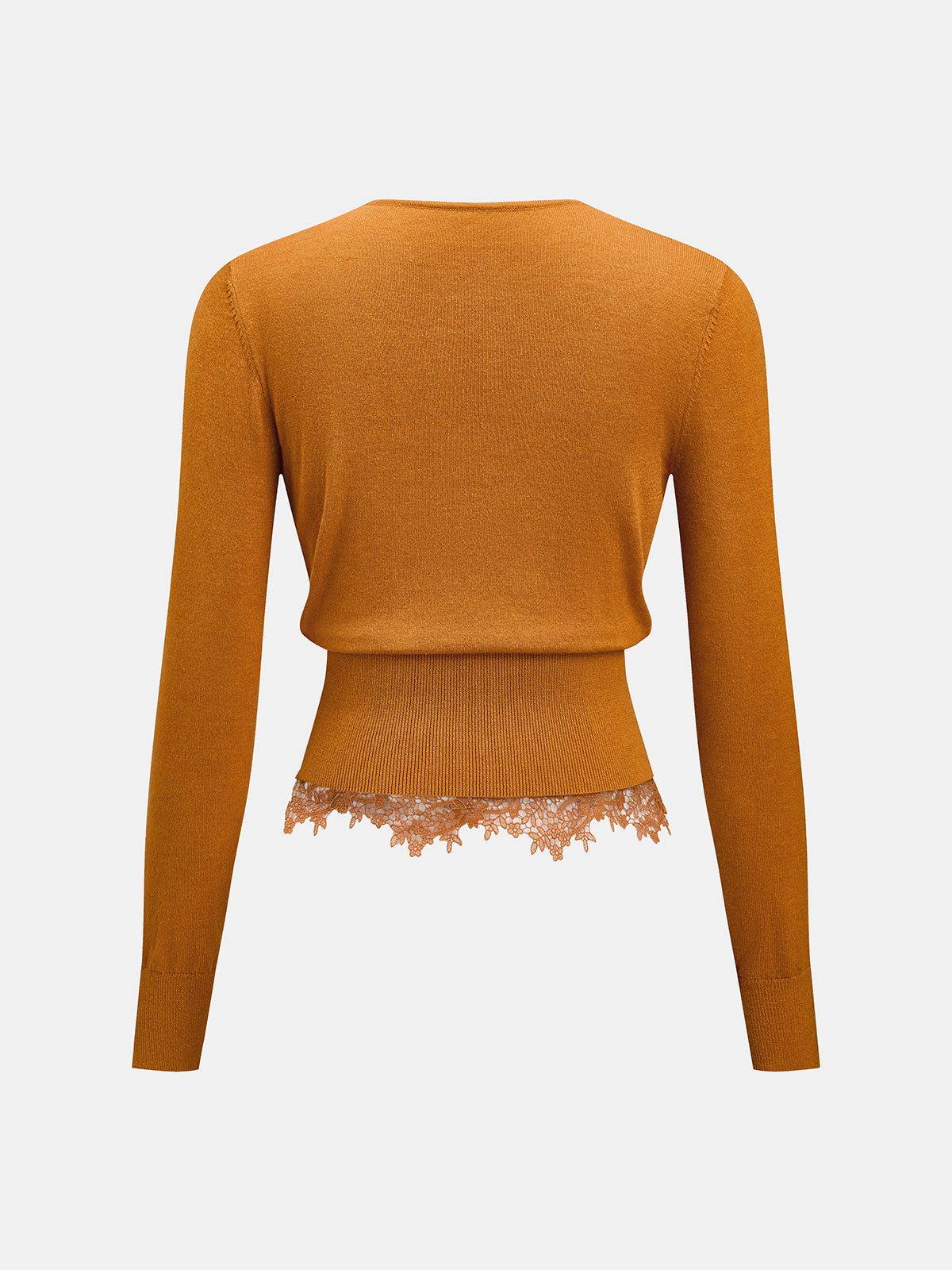 V‑Neck Lace Hem Long Sleeve Knit Top