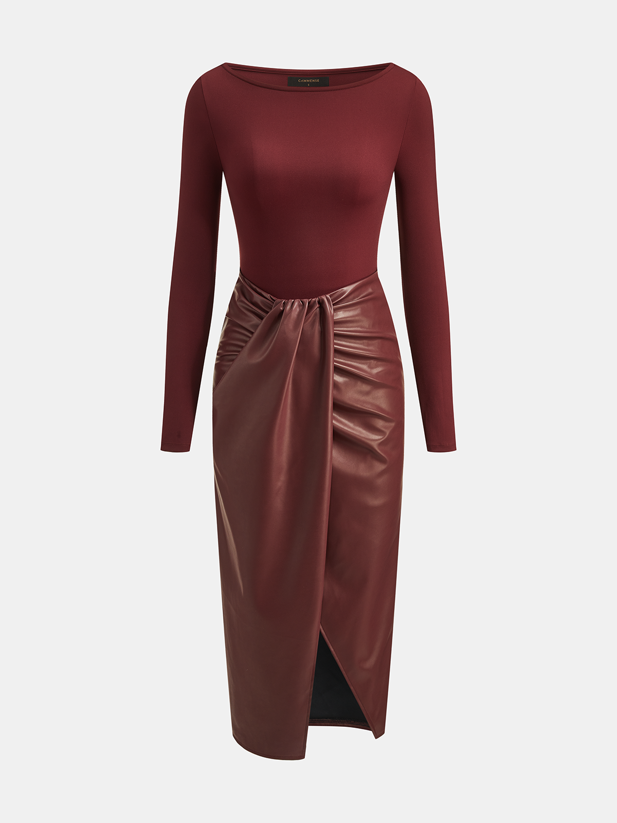 Long‑Sleeve Bodysuit Faux‑Leather Skirt Two‑Piece Set