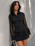 Sheer Sleeve Fitted Button-Down Shirt