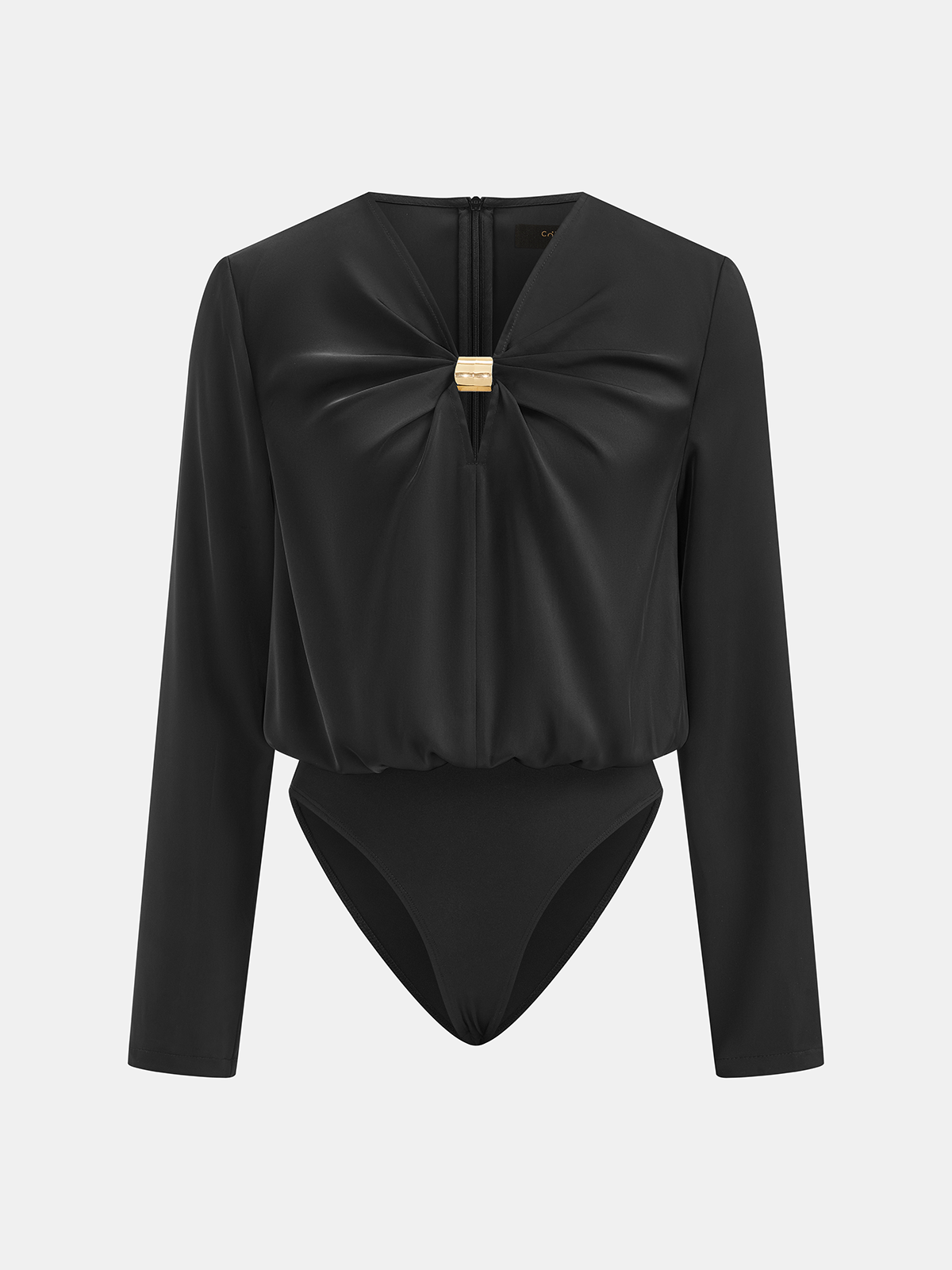 Metal Detail Twist‑Front Satin Bodysuit