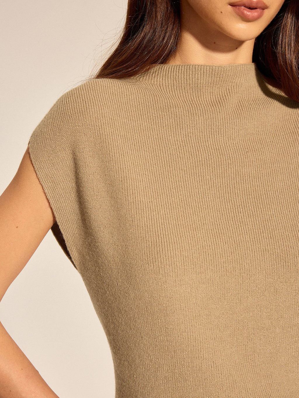 Ribbed Cap Sleeve Knit Top without Belt