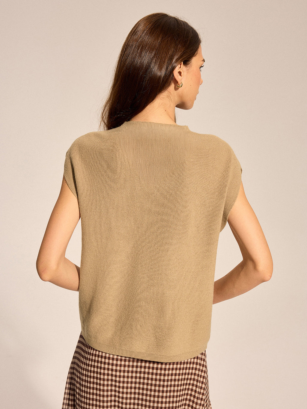 Ribbed Cap Sleeve Knit Top without Belt