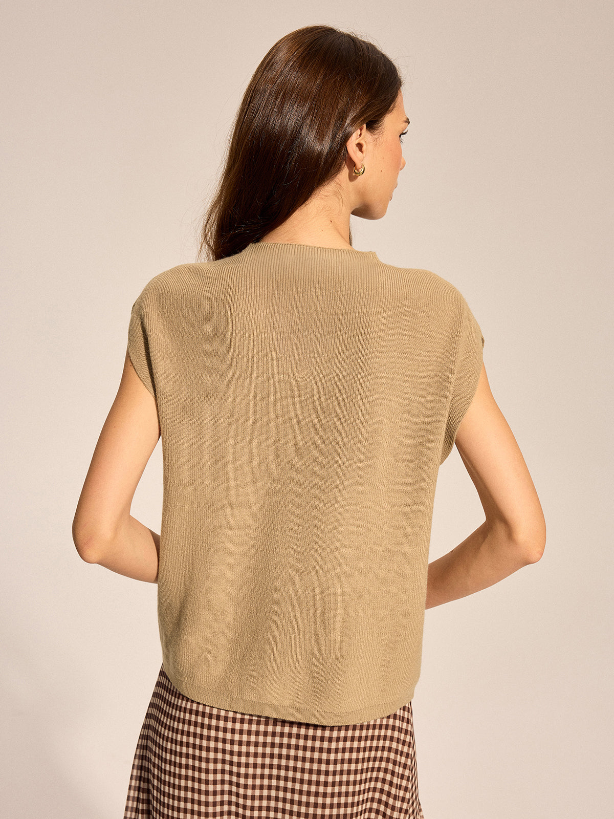 Ribbed Cap Sleeve Knit Top without Belt